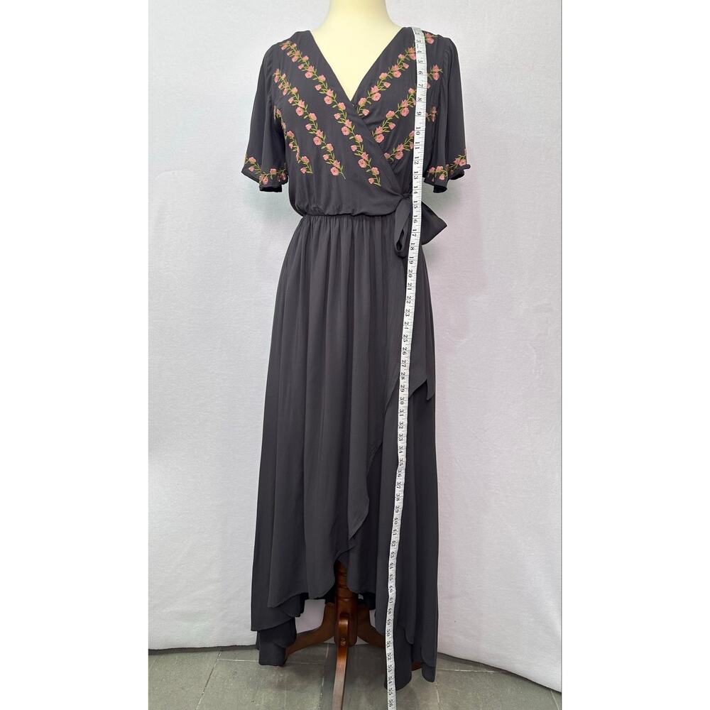 Jodifl Charcoal Floral Embroidered Wrap Hi Low Maxi Dress Size M - Picture 9 of 11